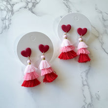 Load image into Gallery viewer, WS Red Heart Tassel Clay Earrings
